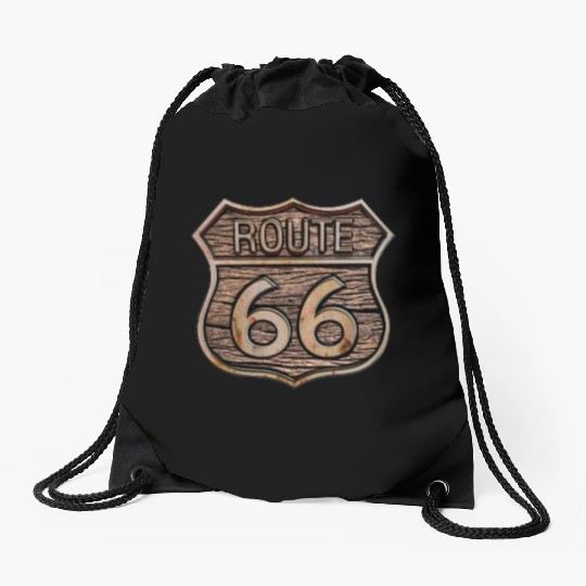 Route 66 vintage sign - Wood log signage Drawstring Bags