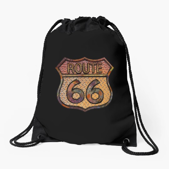 Route 66 vintage sign - Rusty metal 2 Drawstring Bags
