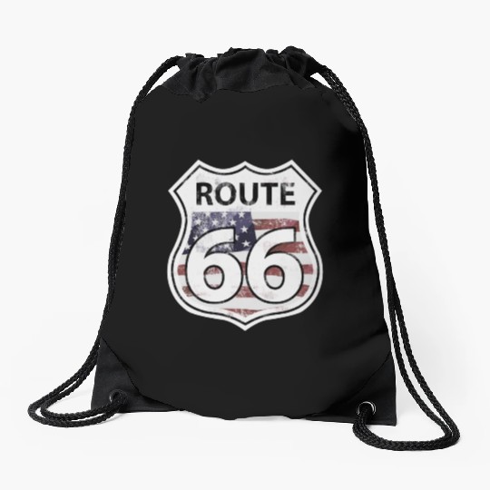 Route 66 - American Flag Drawstring Bags