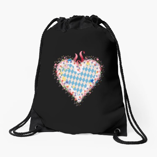 Gingerbread heart shape blue white Bavarian style Drawstring Bags