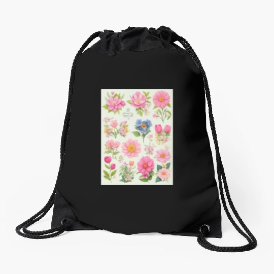 Tangerine and Coral Spring Flowers Drawstring Bags