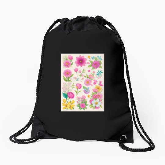 Buttercup and Marigold Spring Flowers Drawstring Bags