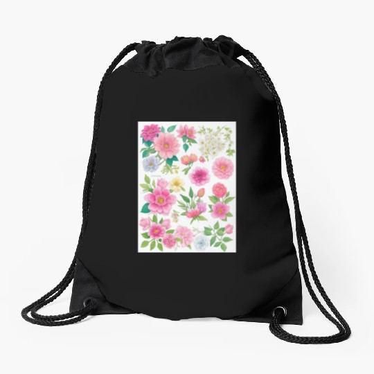 Lavender and Lilac Spring Flowers Drawstring Bags