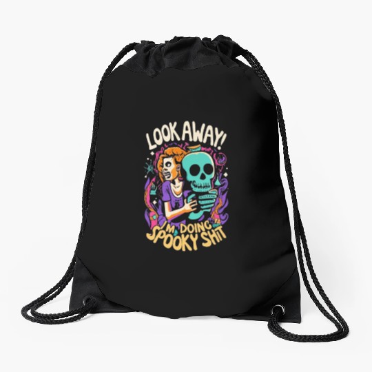 Spooky Shit Skeleton Girl in Arm Halloween Drawstring Bags
