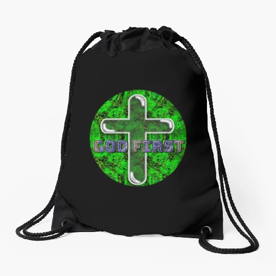 God First [2] Green Drawstring Bags
