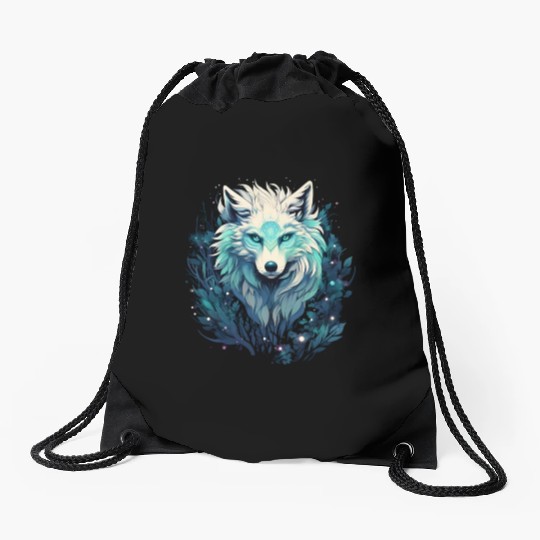 Celestial Lunar Wild Wolf Drawstring Bags
