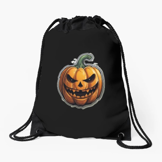 Scary Pumpkin Face I Spooky Halloween Drawstring Bags