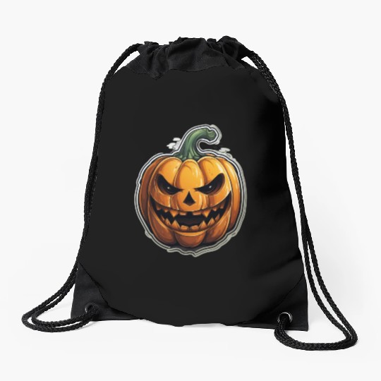 Scary Pumpkin Face I Spooky Halloween Drawstring Bags