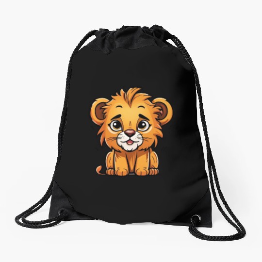 Happy Lion Cub Cartoon Character Drawstring Bags