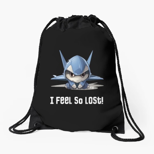 Little Lost Cute F35 Fighter Plane Illustration Drawstring Bags