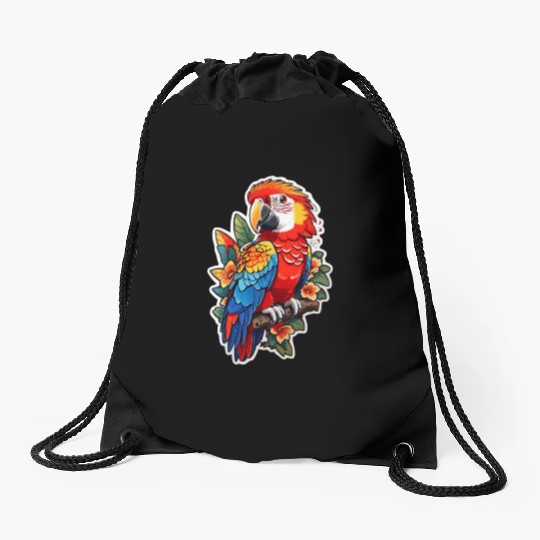 Scarlet Macaw Kawaii Drawstring Bags