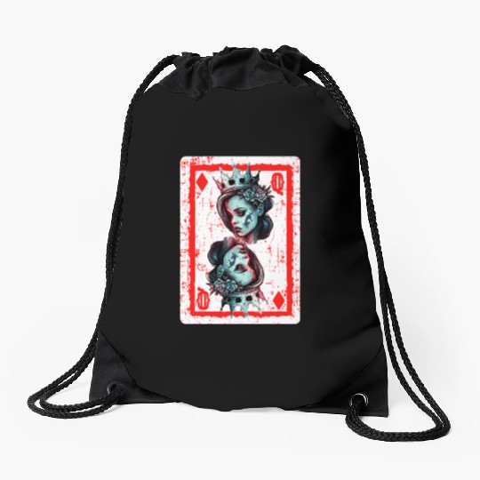Queen of Diamonds Gothic Card Game Creepy Drawstring Bags