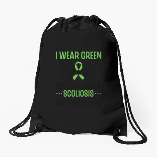 I Wear Green For My Grandma Scoliosis Warrior Drawstring Bags