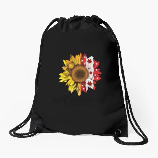 Canada Home Sweet Home Quote Sunflower Drawstring Bags