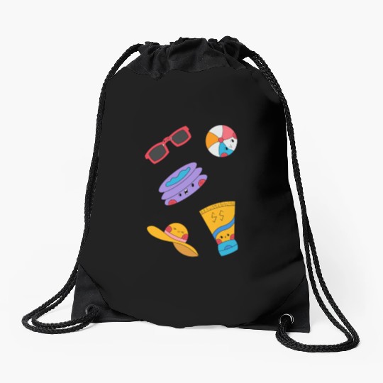Cute Summer Pool Party Sticker Pack Drawstring Bags
