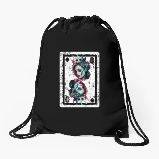 Queen of Spades Gothic Card Game Halloween Creepy Drawstring Bags