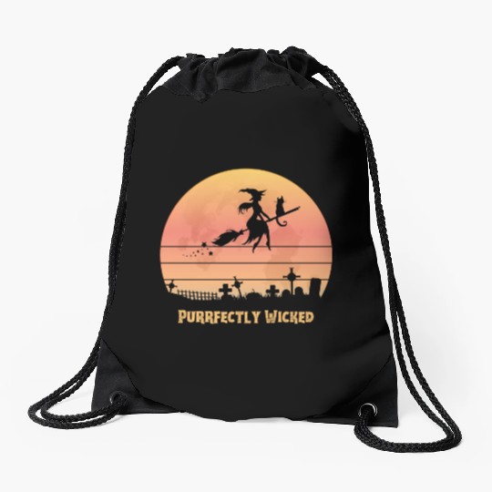 Wicked Cat Witch Funny Halloween Witch Drawstring Bags