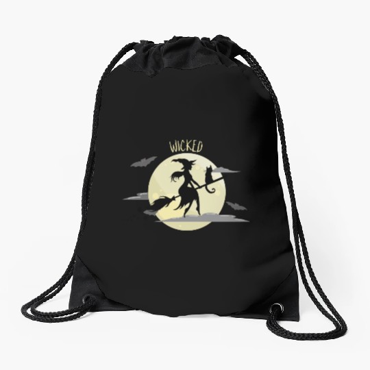 Wicked Cat Witch Funny Halloween Witch Drawstring Bags