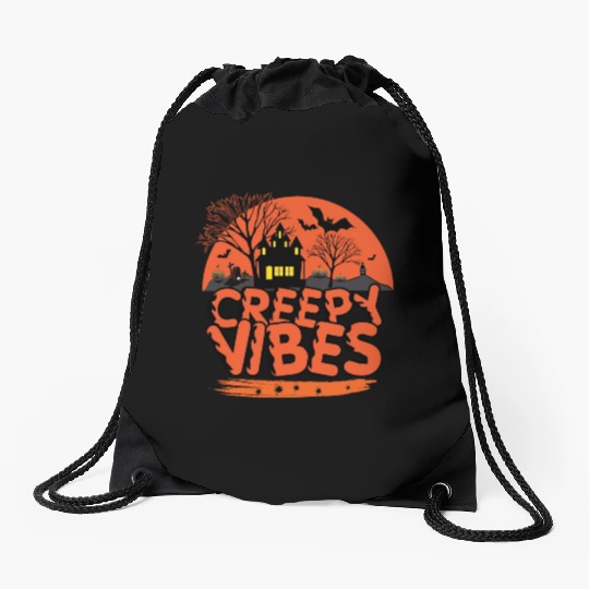 Black Cat Night Creepy Vibes Drawstring Bags