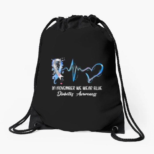 in november we wear blue diabetes awareness gifts Drawstring Bags