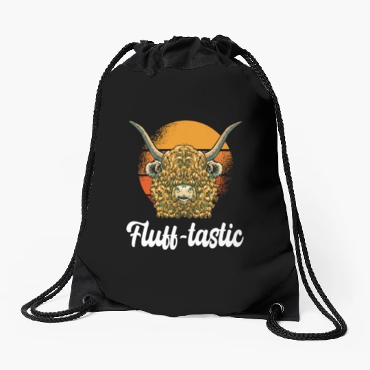 Funny Fluff-tastic Pun Scottish Highland Cow Drawstring Bags