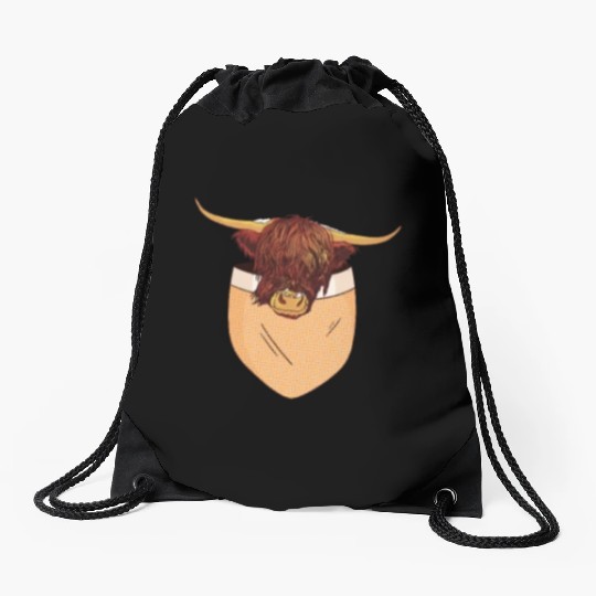 Scottish Highland Cow Pocket Design Drawstring Bags