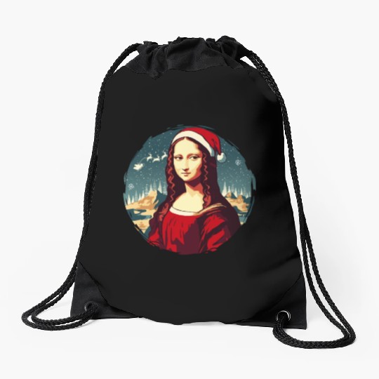 Mona Lisa Funny Christmas Art Drawstring Bags