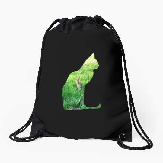 Cat Ate The Rabbit in The Grass Drawstring Bags