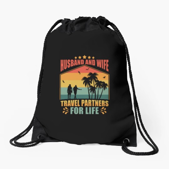 Partners in Travel Husband and Wife Travel Partner Drawstring Bags