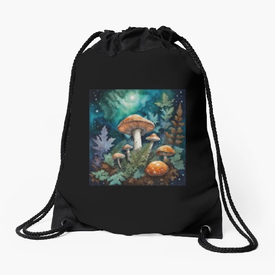 Full Moon Mushroom Nature Drawstring Bags