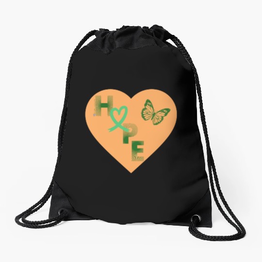 Liver Cancer Hope and Butterfly Heart Green/Orange Drawstring Bags