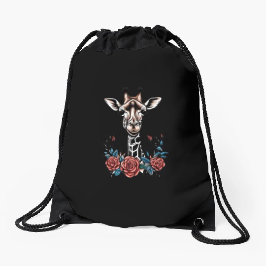 Giraffe / Animal / Roses / Zoo / Afrika / Safari Drawstring Bags