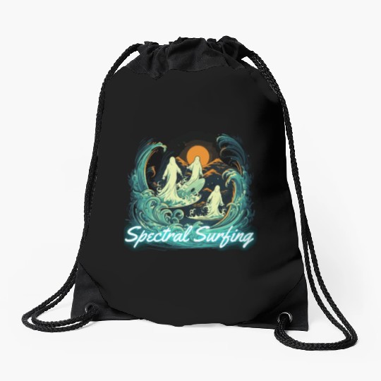 Halloween - Spectral Surfing Drawstring Bags