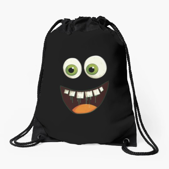 Funny Face with Green Googly Eyes Surprised Drawstring Bags