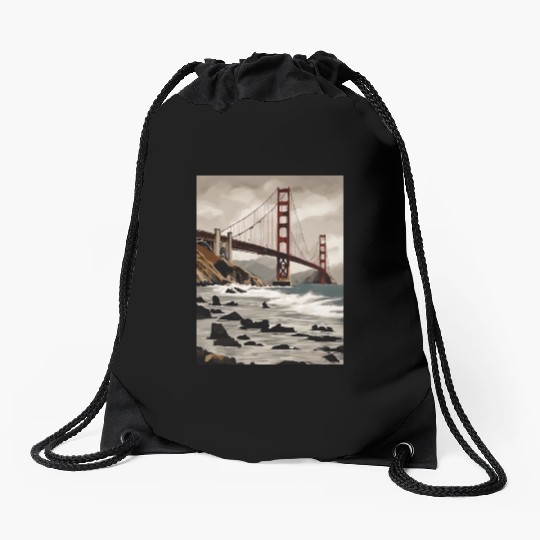 Golden Gate Bridge California Drawstring Bags, Golden Gate