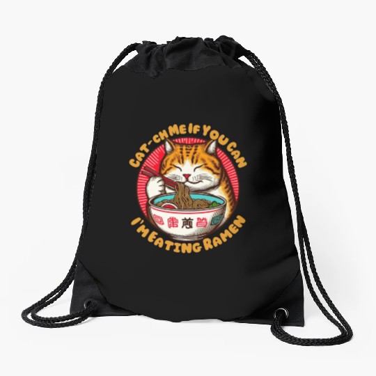 I'm eating Ramen Japanese cat Drawstring Bags