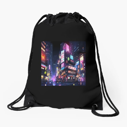 Tokyo Urban Scene - A Digital Art Illustration wit Drawstring Bags
