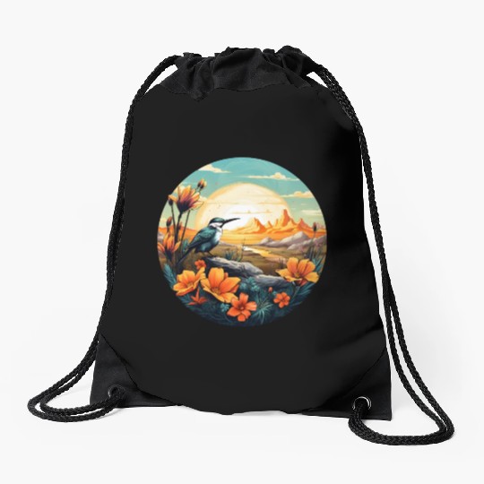 Beautiful Bird And Orange Morning Sunrise Drawstring Bags