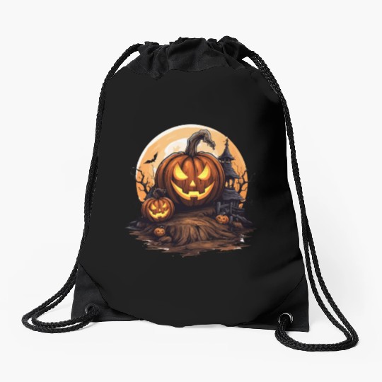 Halloween Haunted House Spell Pumpkin Bat Drawstring Bags