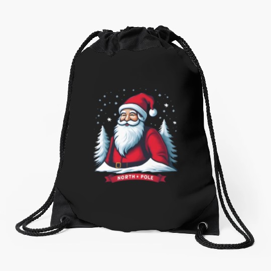 North Pole santa merry christmas Drawstring Bags