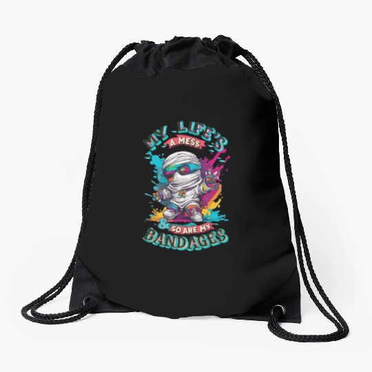 My Life's A Mess Funny Cute Halloween Mummy Design Drawstring Bags