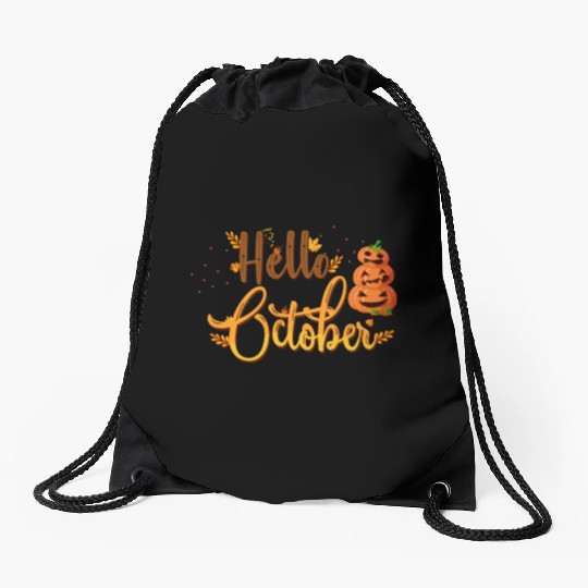 Cute Hello October Pumpkin Drawstring Bags