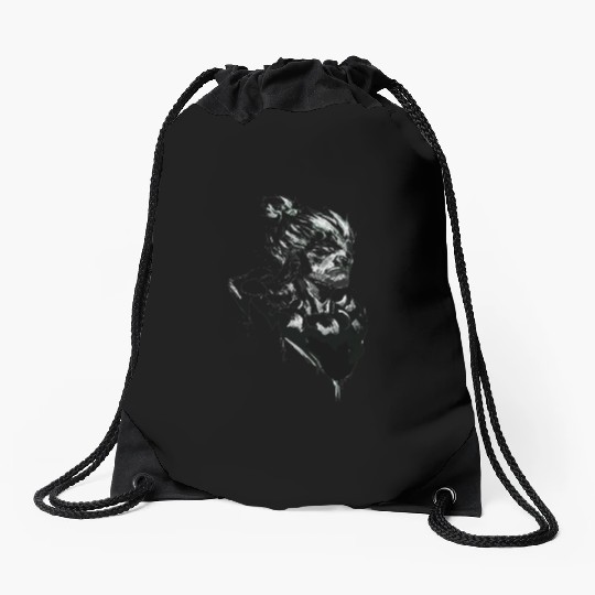 Monochrome Street Fighter: Akuma's Knightly FanAr Drawstring Bags