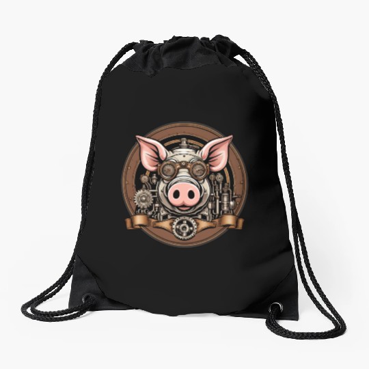 Steampunk Pig / Animal / Old School / Retro Drawstring Bags
