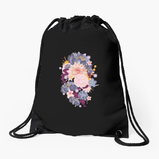 Composition of water lilies, hydrangeas & succulen Drawstring Bags
