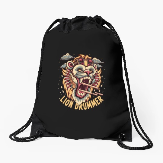 Lion Drummer Drawstring Bags