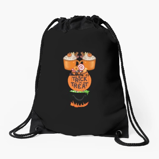 pumpkin spice trick or treat witches brew Drawstring Bags