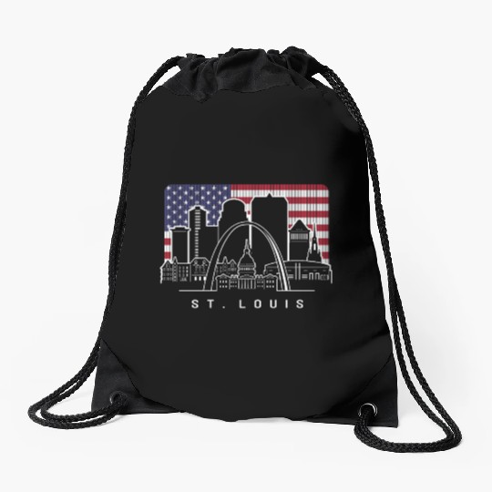 St. Louis Missouri American Flag Drawstring Bags