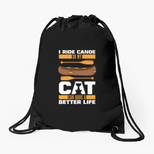 Canoe Canoeing Canoeist Cat Drawstring Bags
