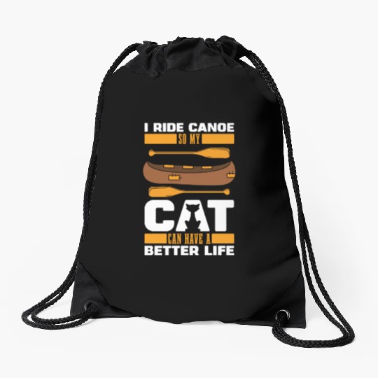 Canoe Canoeing Canoeist Cat Drawstring Bags